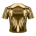 thumbnail image 4 of Sweet Home Farm Short Sleeve Shirts for Women Solid Color Reflective Shiny Metallic Round Neck Bodysuit T Shirt T Shirts for Women Yellow, 4 of 8