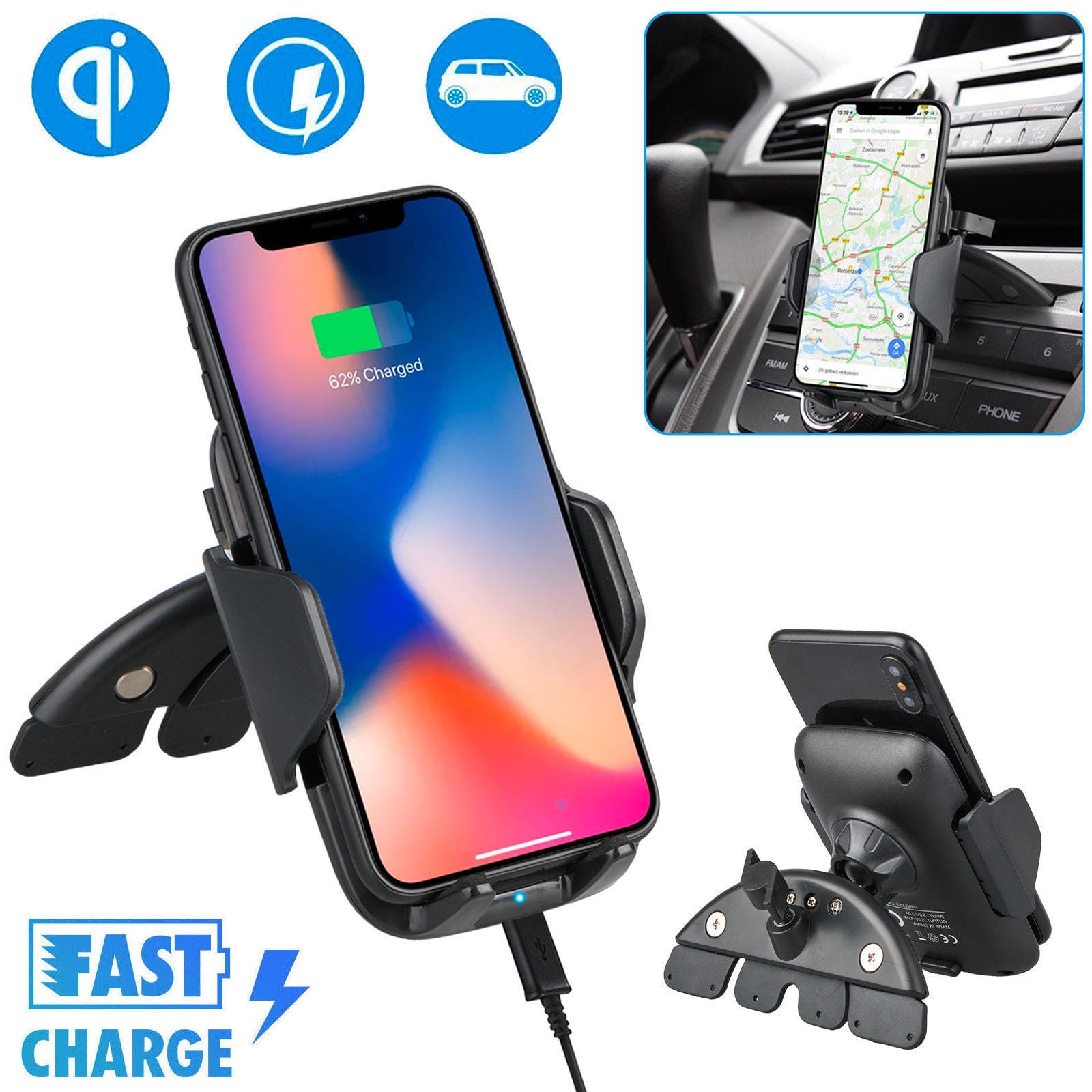 Car Qi Fast Wireless Magnetic Charger For iPhone Samsung Car Phone Holder Stand