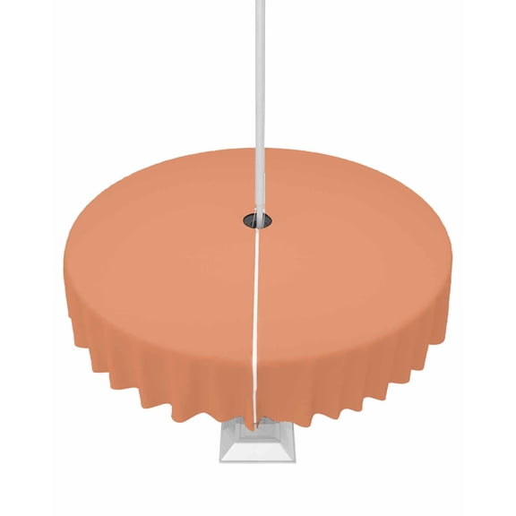 Outdoor Tablecloth with Umbrella Hole and Zipper Solid Color Round Tablecloths 60 Inch Waterproof Table Cloths Orange Patio Table Cover for Outdoor Tables Picnic BBQS Party Decor