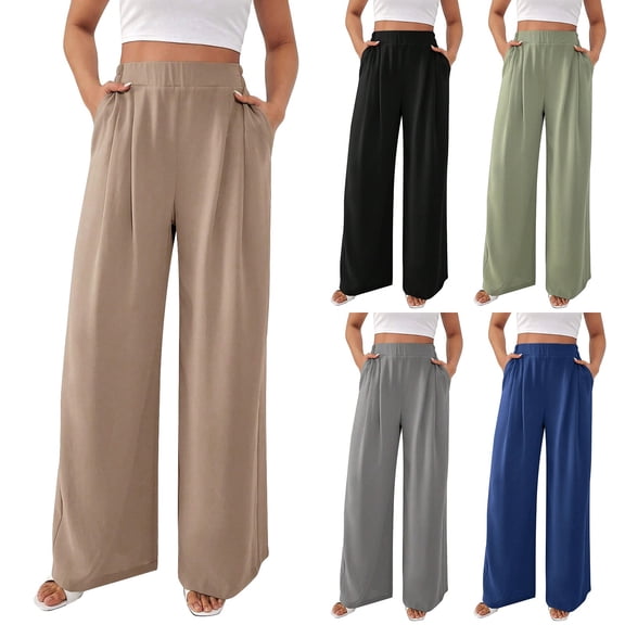 Chroia Women Wide Leg Dress Pants, High Waisted Wrinkle Free Work Business Casual Slacks with Pockets