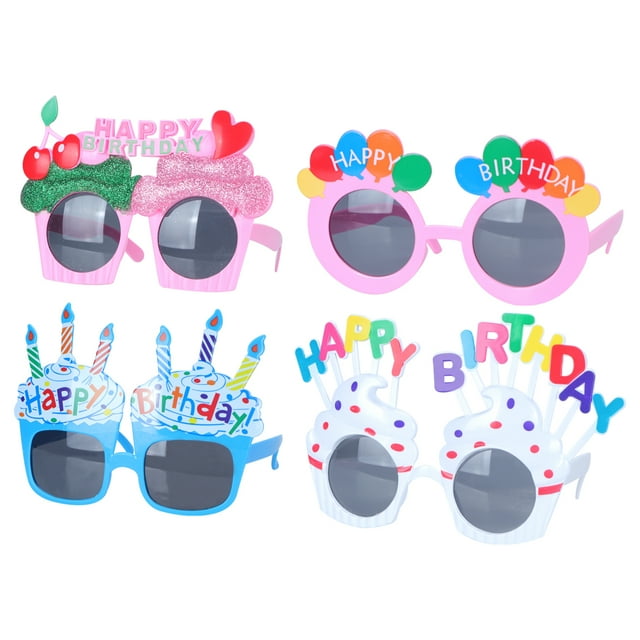 Shisuyan 4PCS Birthday Party Glasses Props Plastic Glasses Decorative Props Creative Birthday Party Photo Props Cake Shaped Photo Accessories for Kids Decor Random Style