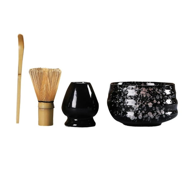Juego de de té tradicional de 4 piezas, estilo japonés, de Tazón de té negro B Zulema Soporte para batidor Matcha