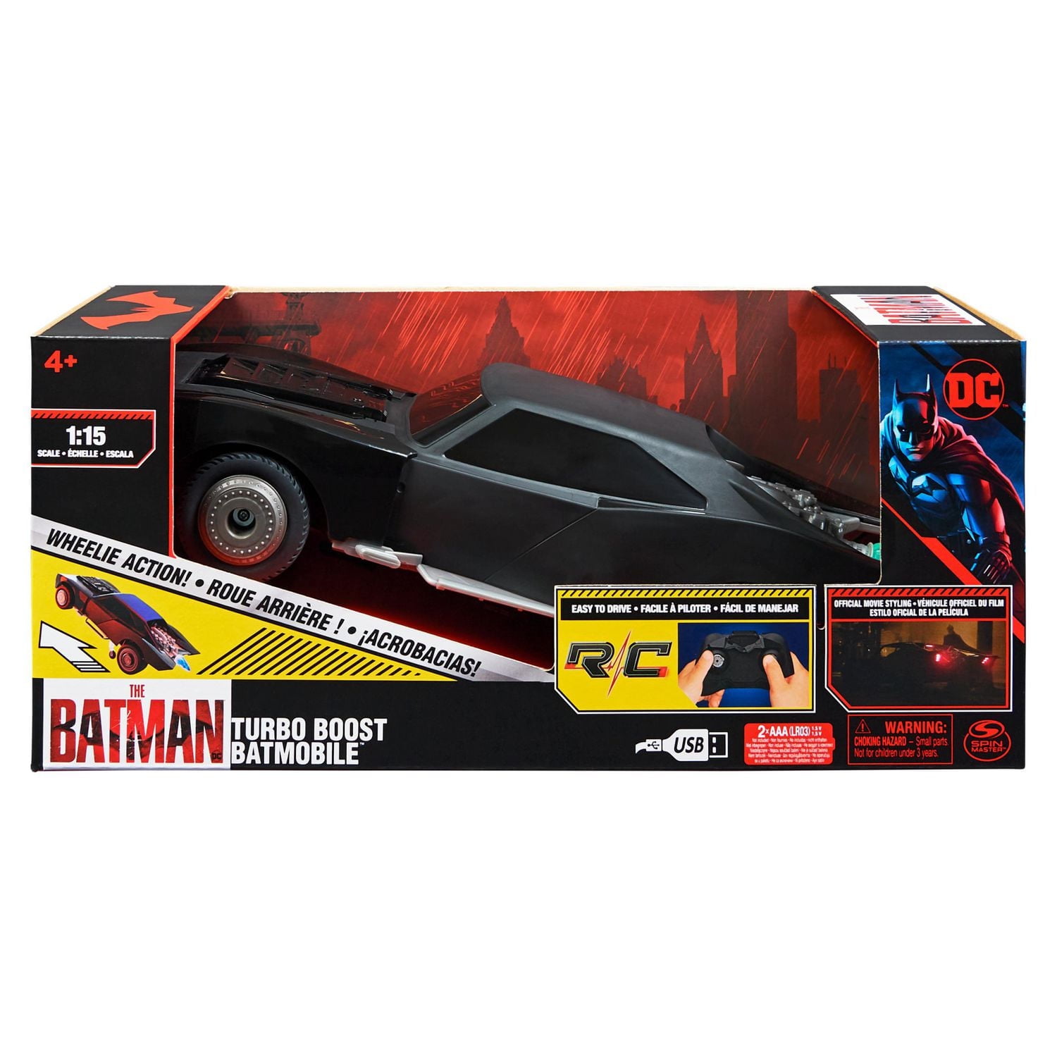 DC Comics, Batman Turbo Boost Batmobile radiocommandée dans le style du film officiel Batman, Jouet pour garçons et filles à partir de 4 ans Batmobile Batman de DC Comics