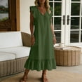 thumbnail image 2 of ClodeEU Women's V Neck Ruffle Cap Sleeve Tiered Midi Dress,Casual Flowy A-Line Swing Sundress Army Green,Women's Plus L, 2 of 8