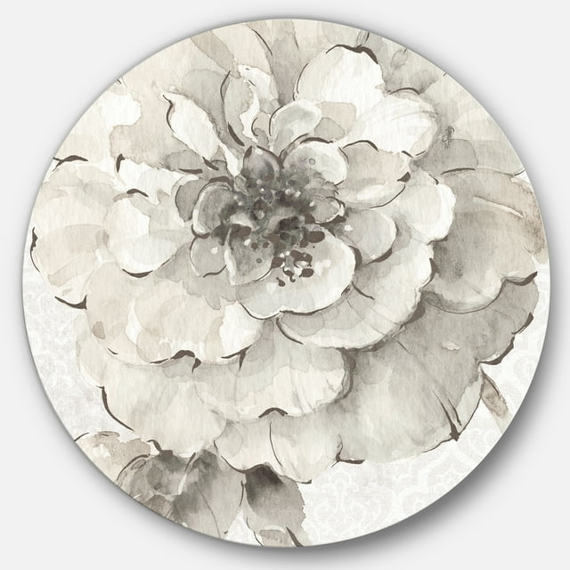 Designart 'Indigold Grey Pionies I' Géométrique Cercle en Métal Art Mural