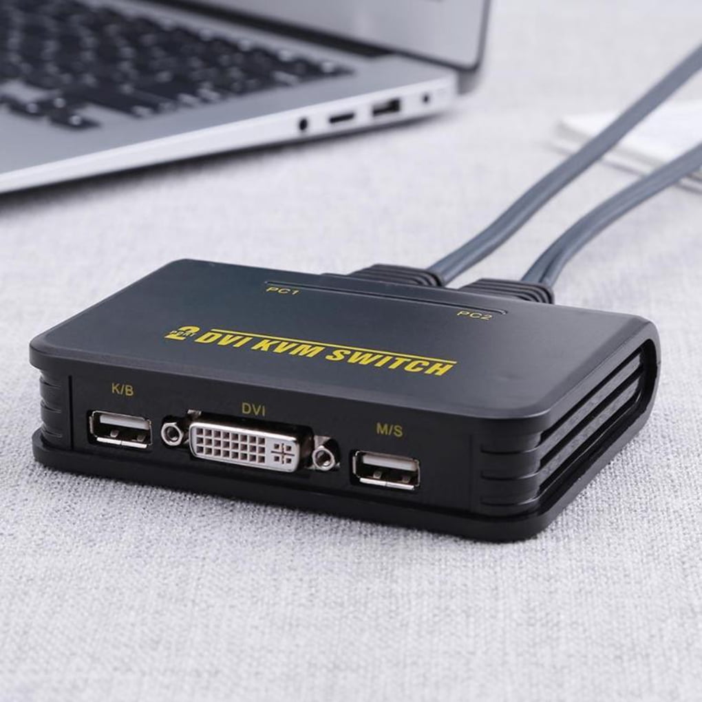 DVI KVM Switch 2 Port Box 2 in 1 Out for 2 Computers Share Keyboard Mouse and USB 2.0 Devices Support 1920 * 1200P@60Hz 4K*2K@30Hz with Audio Function KVM Switch DVI 