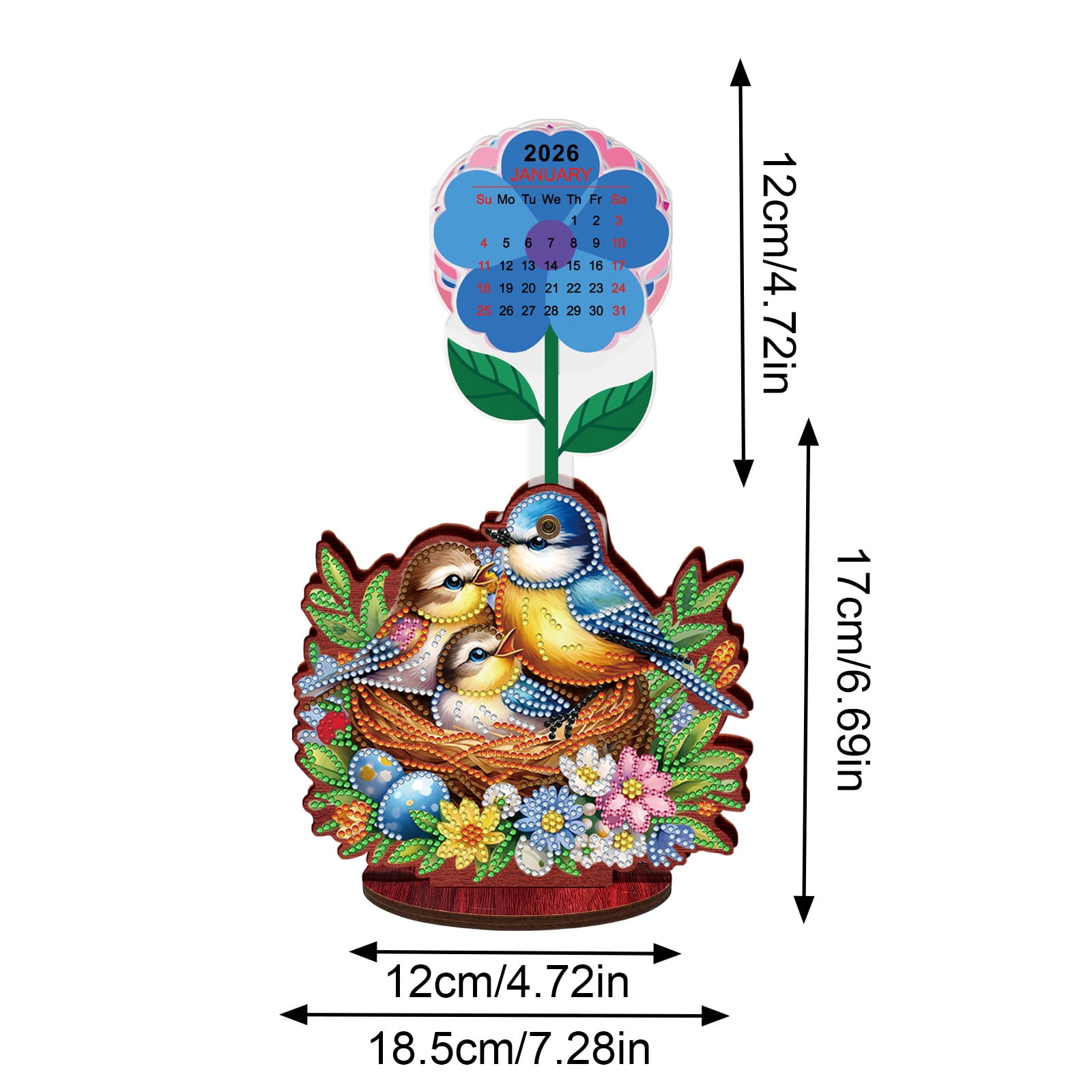 FLOPESN 2026-2027 Wooden Desktop Calendar DIY Diamond Art Painting Kits,Creative Design PVC Insert Home Decor Ornament-Bird