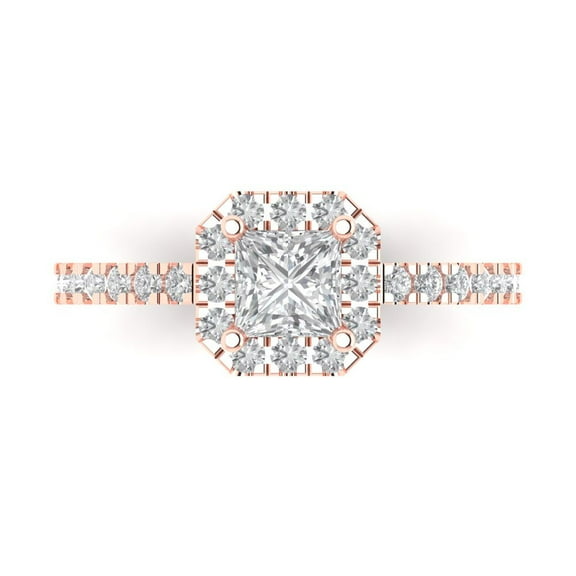 Halo Engagement Ring for Women - 0.89ct Simulated Diamond in 18K Rose Gold Promise Ring