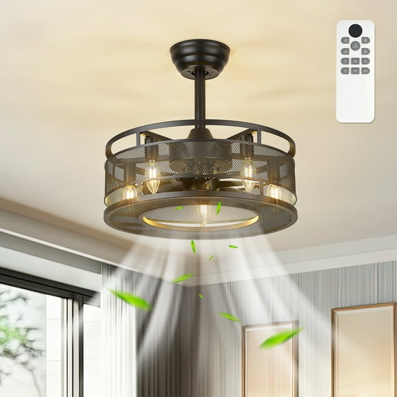 Ltmate 18-Inch Black Low Profile Ceiling Fan with Light, Indoor Use, 100-240V