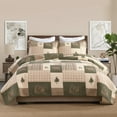 thumbnail image 3 of Bedduvit Rustic Farmhouse Queen Size Quilt - 100% Organic Cotton Quilt Set, Brown Green Plaid Lightweight Bedspread for Queen Beds, Bear Tree Animal Lodge Cabin Bedding Set with 2 Pillow Shams, 3 of 11