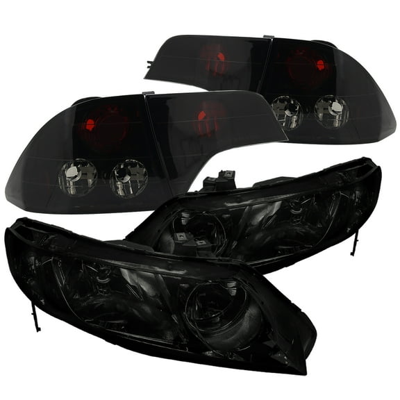 Spec-D Tuning for Honda Civic 4Dr Smoked Headlights Glossy BlackTail Brake Lamps
