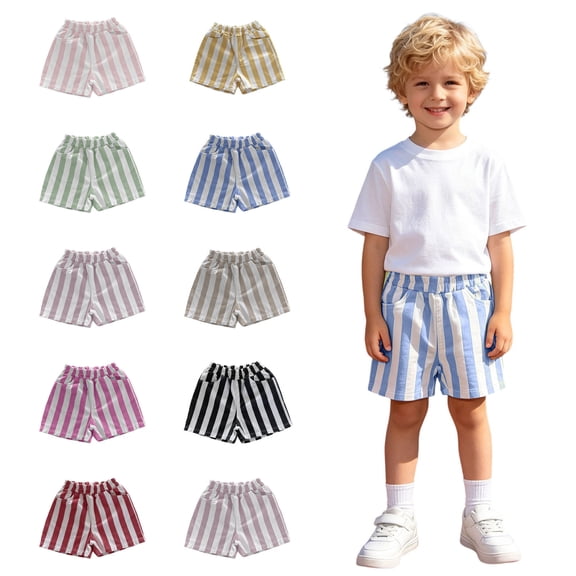 Beach Shorts for Kids Toddler Boy's Striped Shorts Elastic Waist Straight Leg Casual Summer Track Shorts