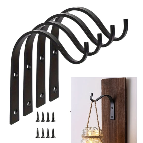 4 Pack Iron Wall Hooks for Hanging Plant Lanterns, Plant Hanger Fence Metal Bracket for Bird Feeders, Wind Chimes, Mason Jar Sconces, Light Outdoor Indoor Rustic Home Decor
