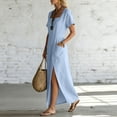 thumbnail image 6 of Karymi Maxi Dress, Square Neck Short Sleeve Casual Long Dress with Pockets and Long Side Slit, Solid Summer A-Line Flowy Dress Womens Dresses, 6 of 6