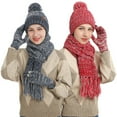 thumbnail image 2 of ZHOGXU Winter Beanie Hat Scarf Gloves Set For Women And Men Thick Caps Long Scarf Touchscreen Gloves Knitted Warm Comfortable Outfits 3 Pack For Daily Wear Red One Size, 2 of 5