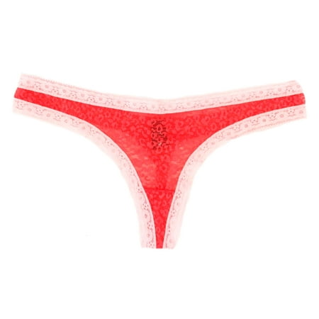 Kensie Womens All-Over Contrast Trim Thong Panty Lace Red