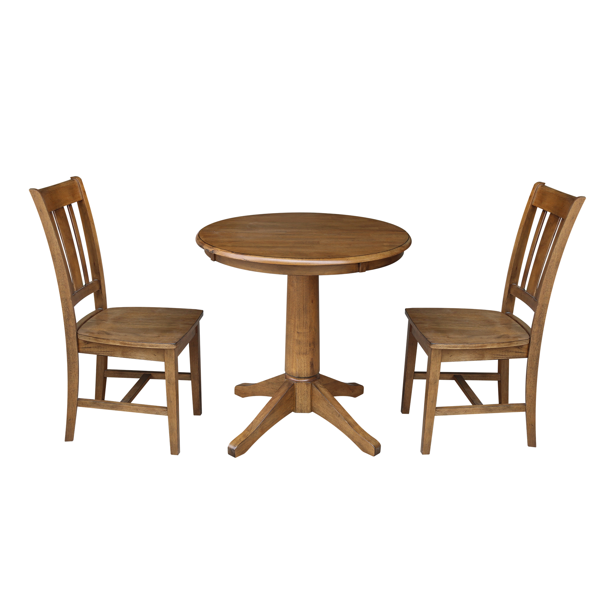 30" Round Dining Table with 2 San Remo Chairs Pecan 3 Piece Set