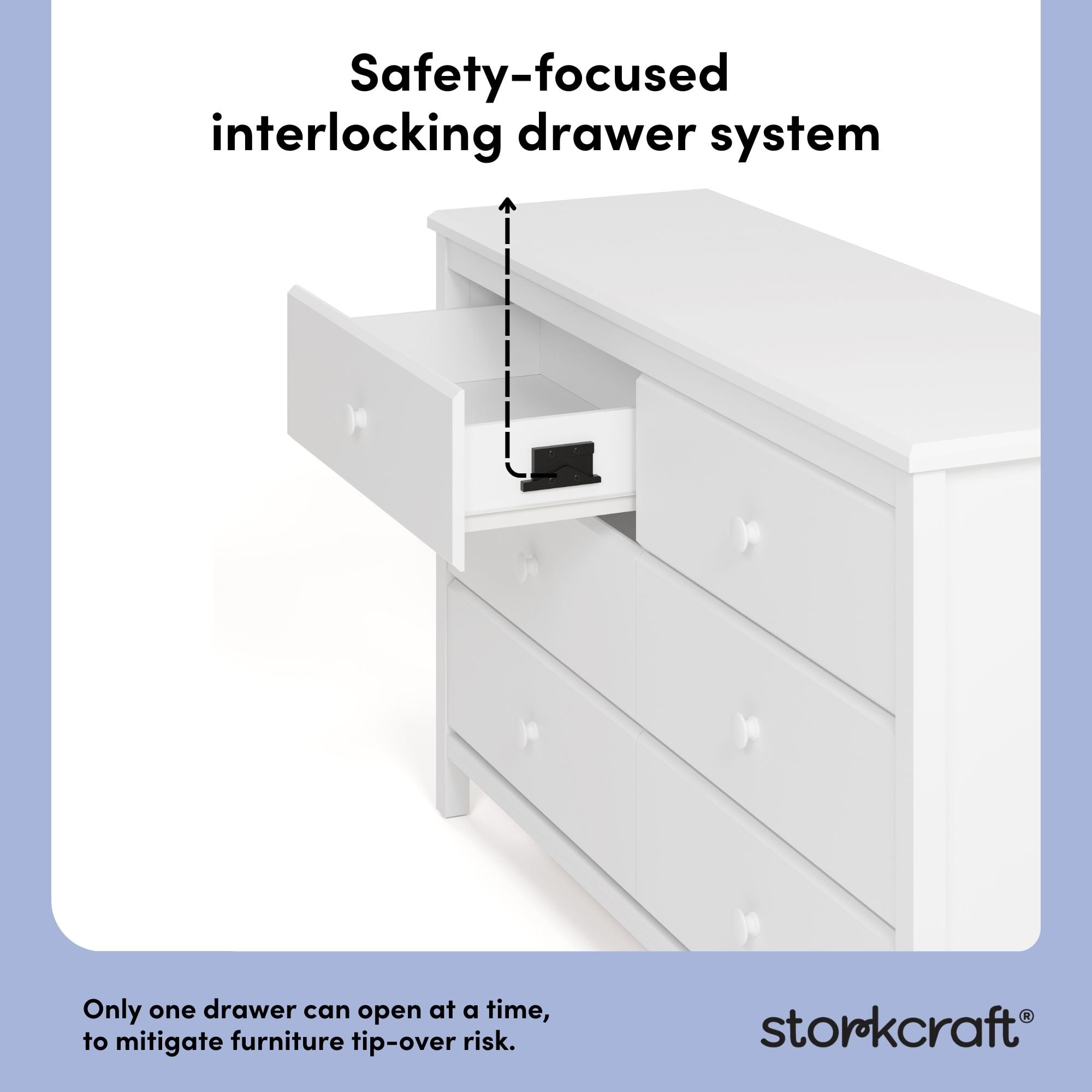 Storkcraft Alpine 6 Drawer Nursery Double Dresser, White