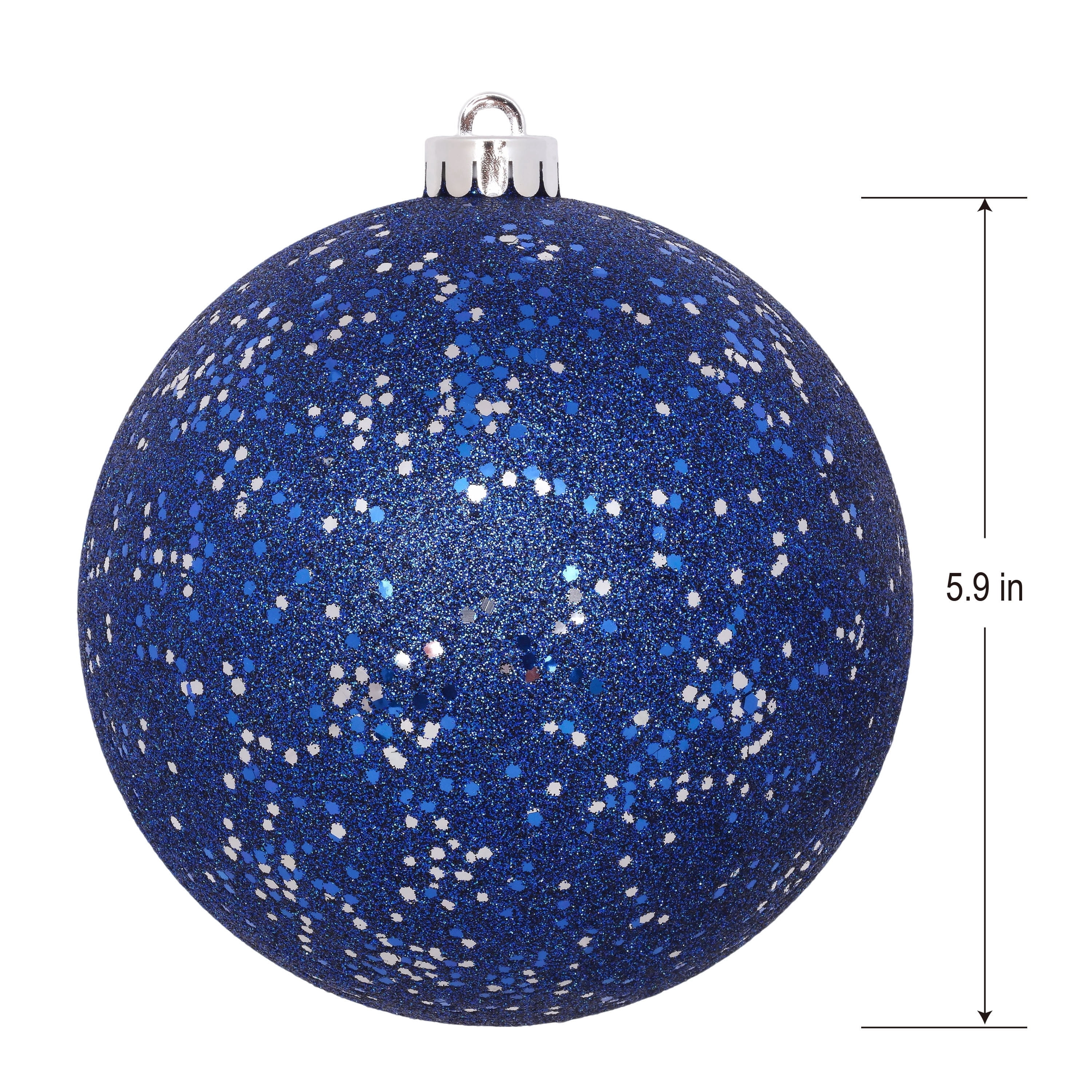 4-Count Blue Glitter Ball Shatterproof Christmas Ornaments, 6.5", by Holiday Time