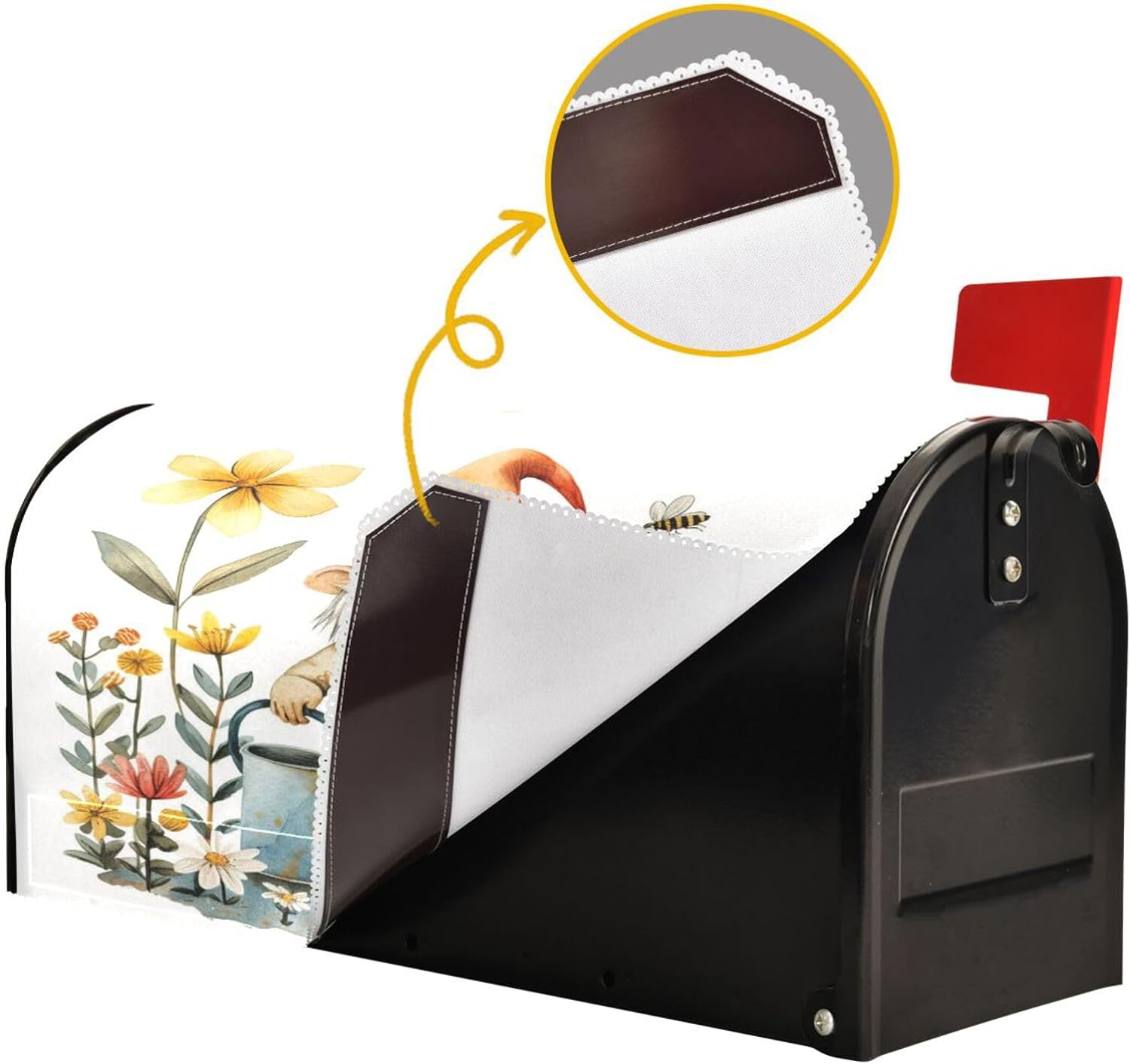 Spring Mailbox Covers, Gardener Gnome in Garden Mailbox Covers Oxford Cloth Post Box Cover with Magnetic Strip for Garden Yard Decor