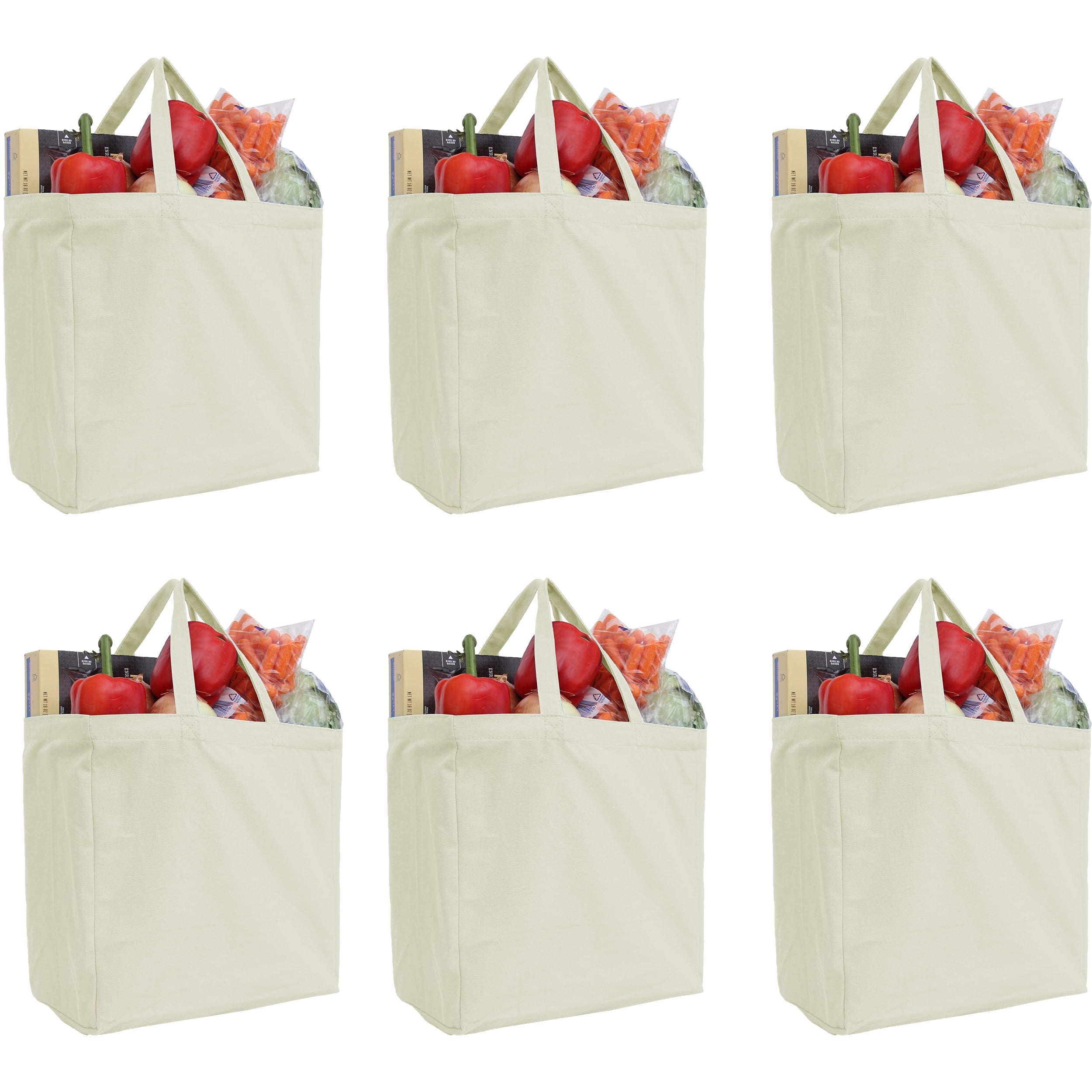 Reusable Heavy Duty 100% Cotton Canvas Grocery Bags 3 Pack Red 