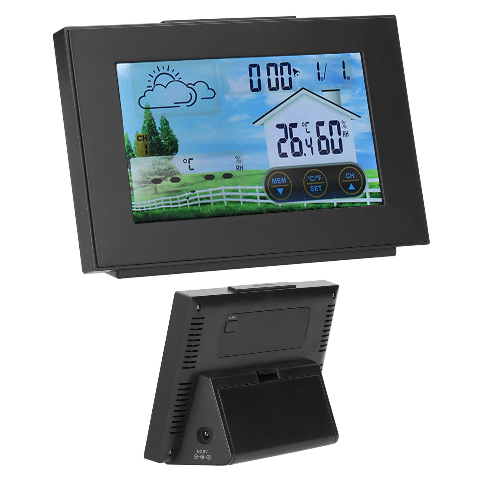 YAHHU Weather Station with Color Touch Screen, Wireless Indoor Outdoor Thermometer Hygrometer Alarm Clock (5.9 inches / 15 cm)