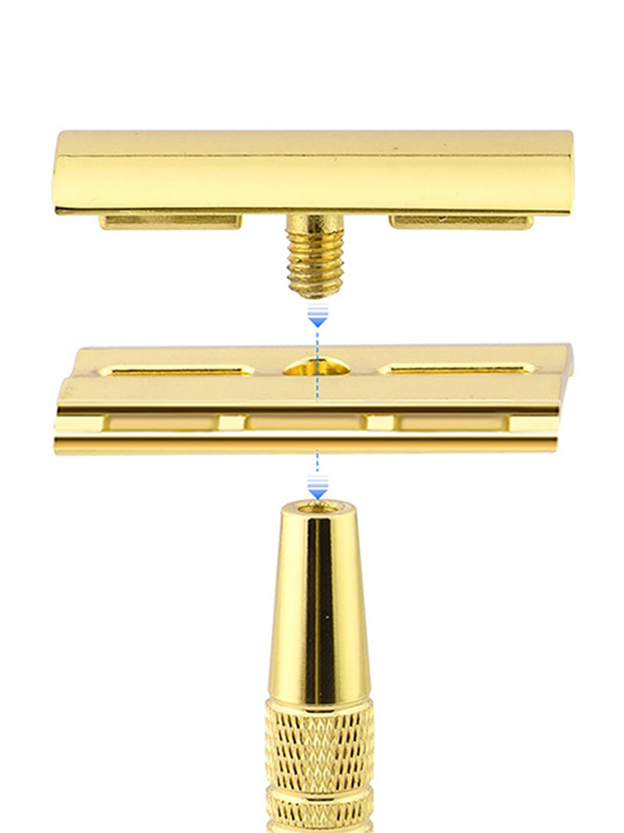 Waysh Luxe Gold Classic Wet Shave 20 Blade Safety Razor Kit with Stand, Gold
