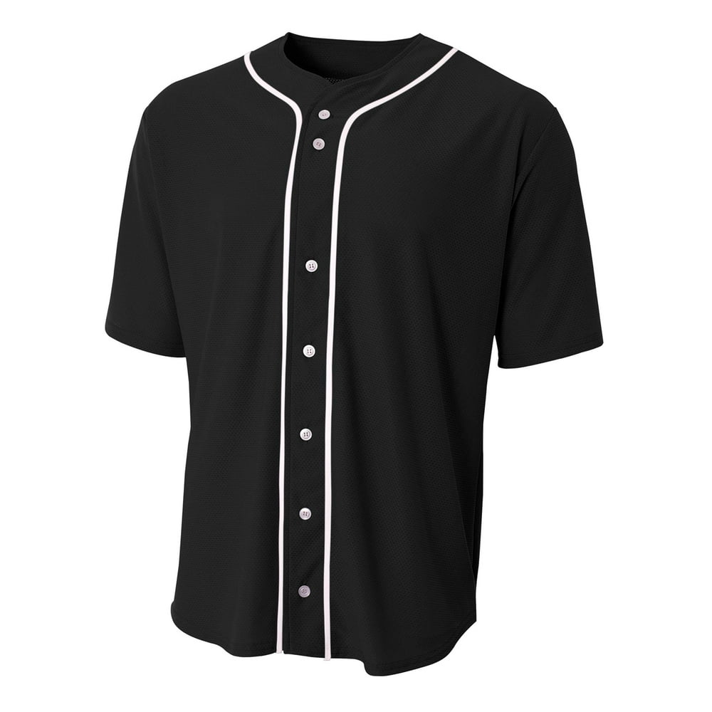A4 Short Sleeve Full Button Baseball Jersey For Men in Black N4184