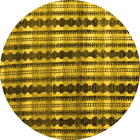 Ahgly Company Indoor Round Abstract Yellow Modern Area Rugs, 8' Round