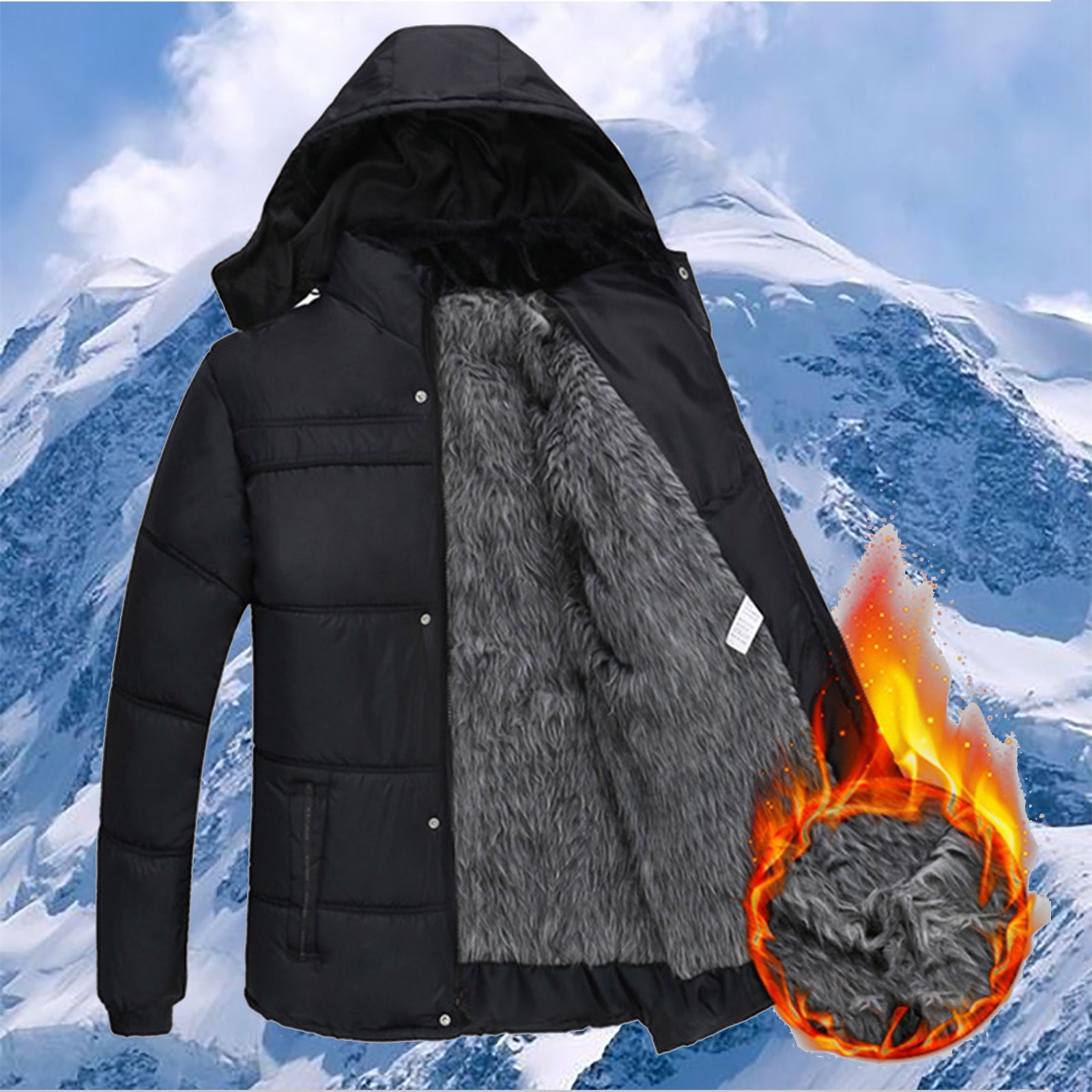 BiZtdJrK Puffer Jacket Men Fleece Lined Long Sleeve Hooded Quilted Jackets Full Zip Thermal Ski Hoodie Coats with Pockets Gray XXXL