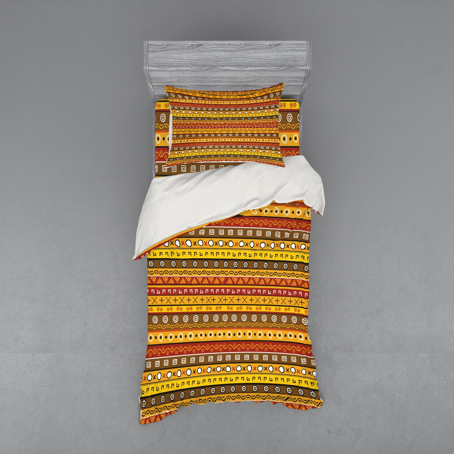 Primitive Duvet Cover Set, Tribal Art with Abstract Pattern Indigenous