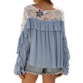 thumbnail image 5 of Women Floral Printed Splicing Colorblock Ruffled Lantern Long Sleeves Blouse, 5 of 5
