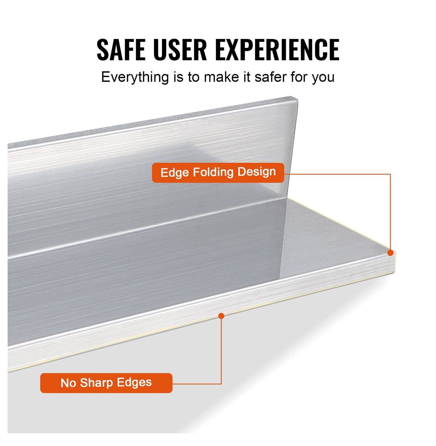 Stainless Steel Shelf 8.6" x 24", Wall Mounted Floating Shelves with Backsplash, 44 lbs Capacity, Heavy Duty Storage for Restaurant, Bar, Home (2 Pack)