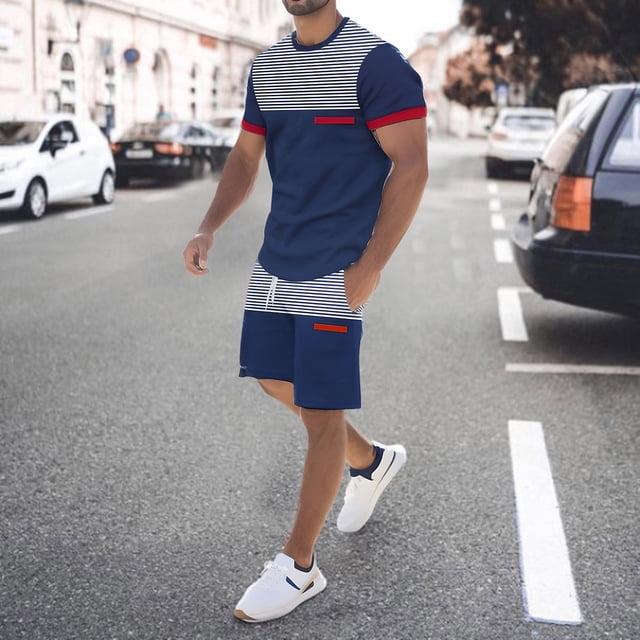 WILLBEST Conjunto de Dos Piezas de Pantalones Cortos Cargo para Hombre, Transpirables, Absorbentes, con Costuras Estampadas, de Manga Corta, para Primavera y Verano