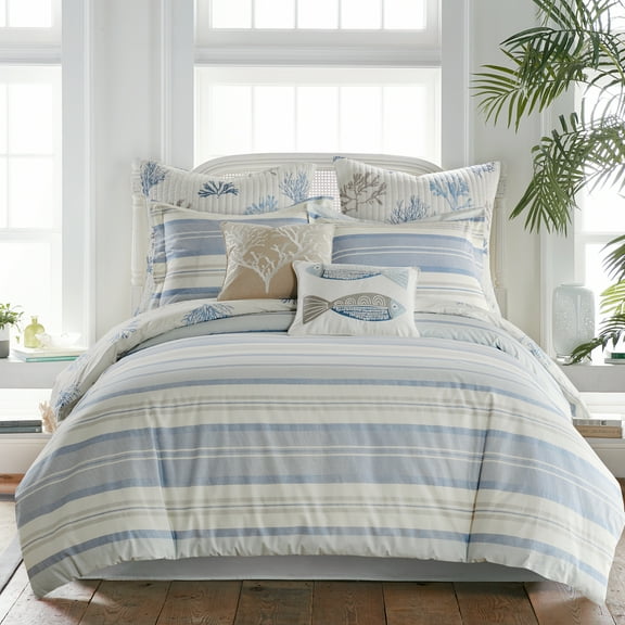 Levtex Home - Ipanema Duvet Cover Set - King Duvet Cover Two King Pillow Cases - Coastal - Blue, Taupe and Cream - Duvet Cover (106 x 94in.) and Pillow Case (36 x 20in.) - Cotton