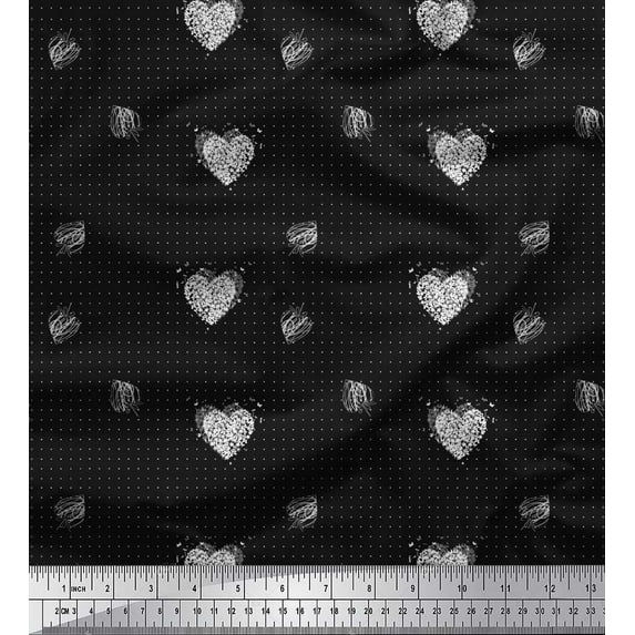 Soimoi Black Cotton Voile Fabric Heart & Dots Decor Fabric Printed Yard 56 Inch Wide