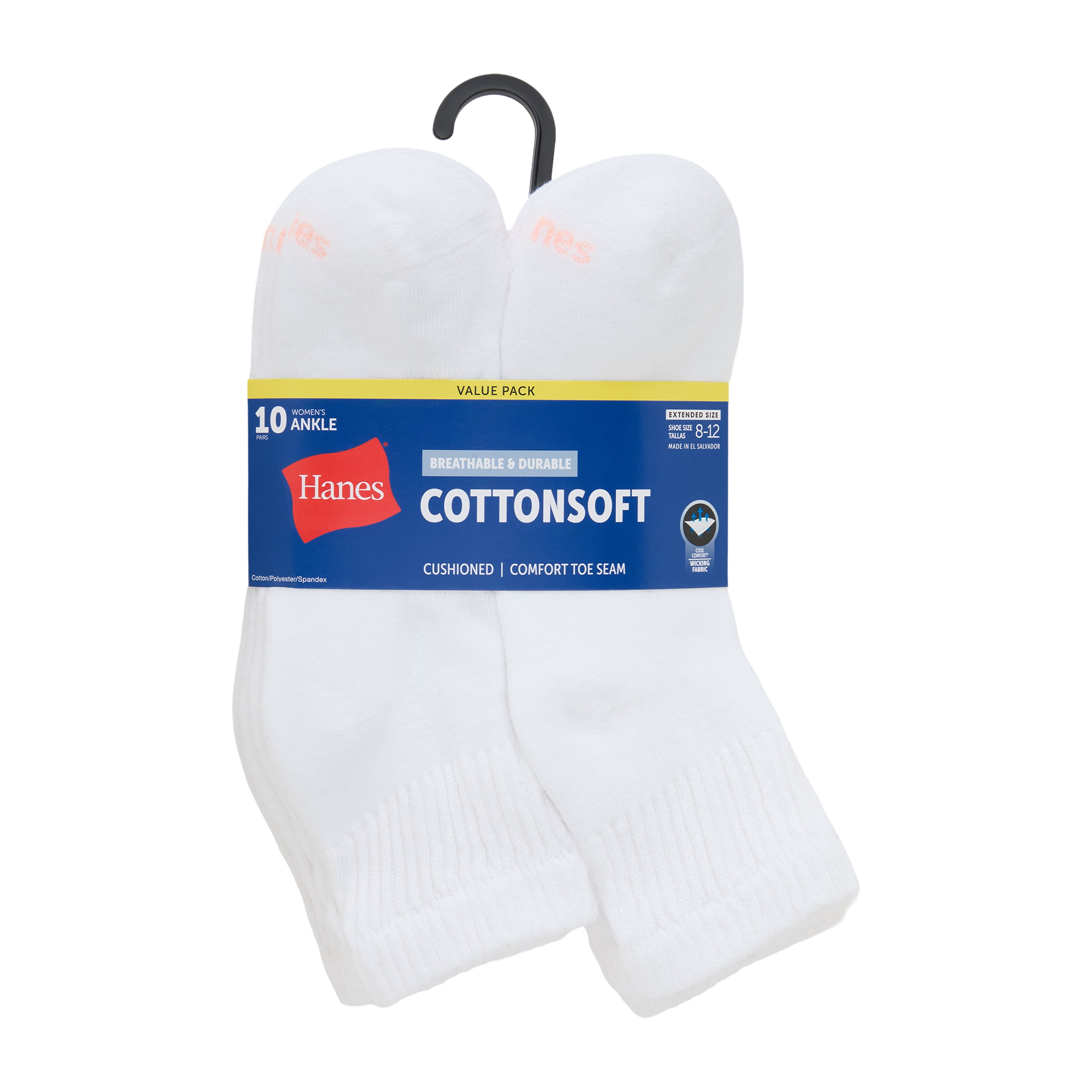 Hanes Womens CottonSoft Ankle Socks, 10-Pack, Size 8-12