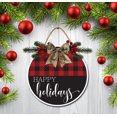 thumbnail image 3 of Happy Holidays Sign Front for Door Decoration, 12" Round Wood Wreaths Wall Hanging Outdoor, Farmhouse, Porch, for Spring Summer Fall All Seasons Holiday Christmas, 3 of 5