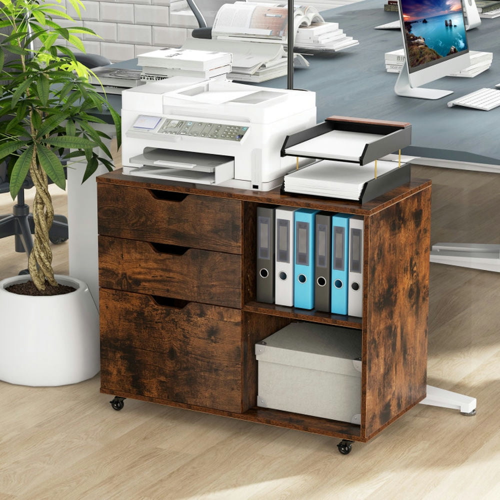 Barara King File Cabinet, File Stroage Organizer,3-Drawer File Cabinet with Adjustable Shelf and Wheels for Letter-Rustic Brown