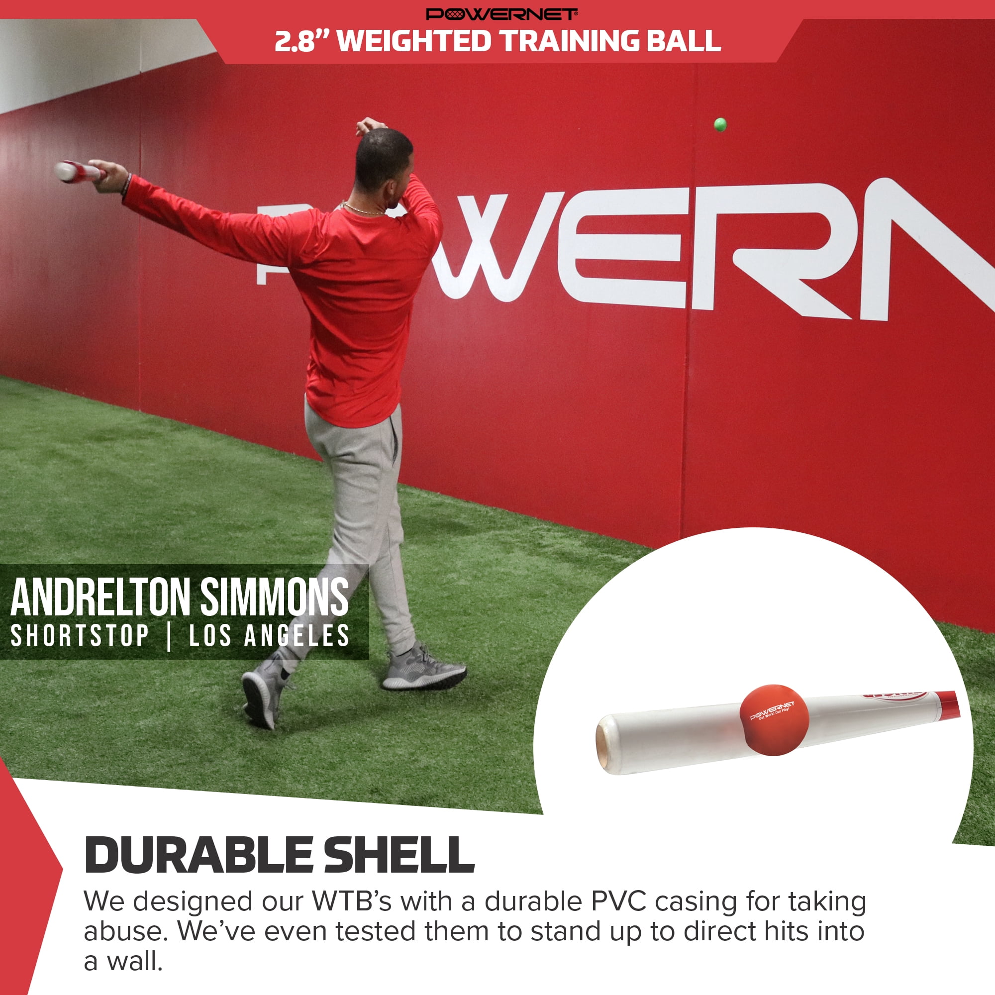 PowerNet 2.8" Weighted Hitting and Batting Training Ball (6 pack) 16 Oz - Red