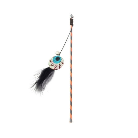 Darzheoy Halloween Cat Wand Toys Interactive Cat Teaser Toy with Bells Feather Toy Funny Cat Toys for Indoor Cats 1pc
