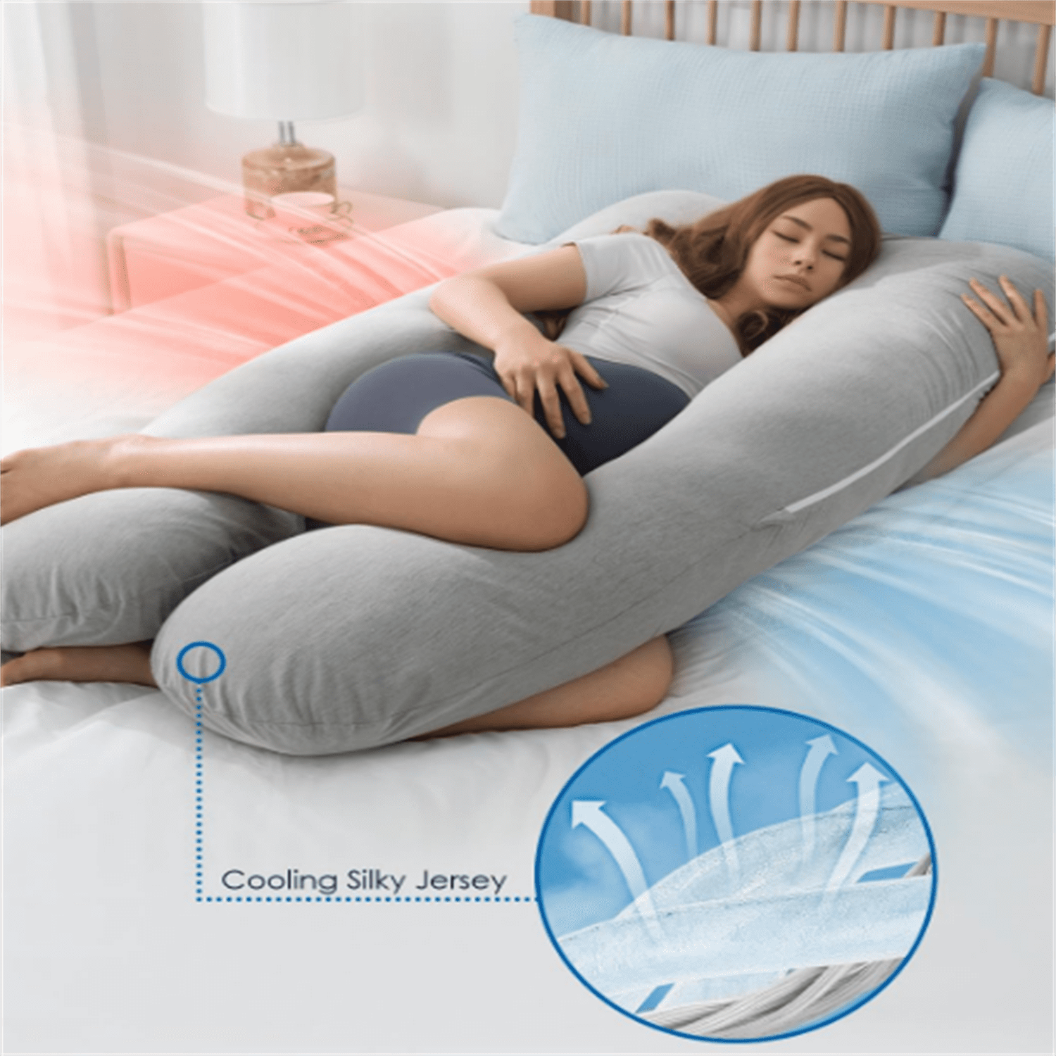 Pregnancy Pillows, Cooling Maternity Pillow for Sleeping, 55in U Shaped Body Pillow for Pregnant Support, with Removable Silky Cover, Gray