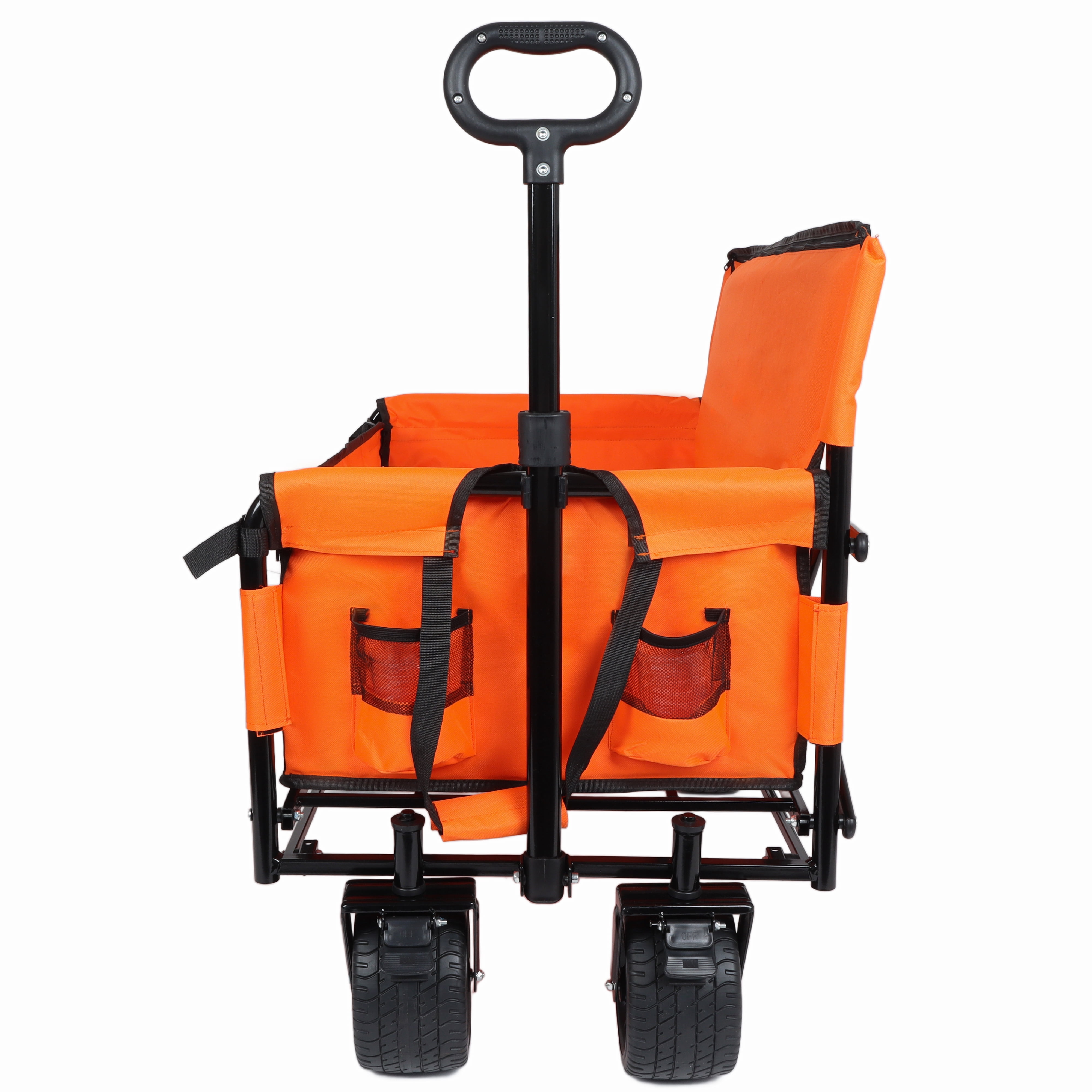 3-in-1 Folding Wagon Cart with Bench Seat, 500lbs Heavy-Duty Utility Wagon, 180L Capacity All-Terrain 360° Wheels with 1 Ice Pack for Camping Beach Sports Garden, Orange