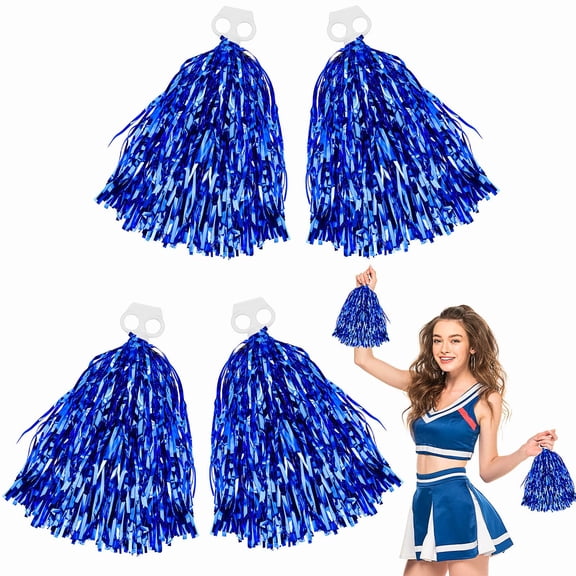 Thenshop 4 Pack Cheerleading Pom Poms Cheerleader Squad Spirited Fun Pompoms Cheer Hand Flowers Metallic Foil Pompoms for Adults Sports Meeting Team Spirit Cheering Party(Blue)