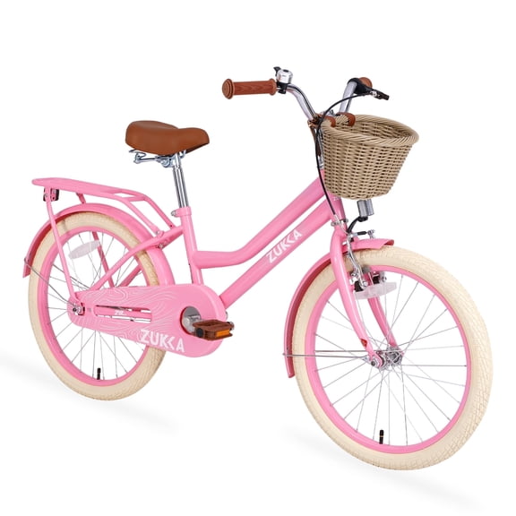 20" Kids Bike Girls Bike with Basket Single Speed Steel Frame Children Bicycle for 7-10 Years, Pink