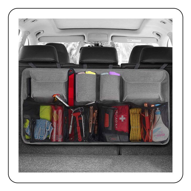 Organizador de maletero de coche, organizador de coche de gran capacidad, equipado con red elástica sólida, maletero de coche con funda, bolsa de almacenamiento limpia, experto en ahorro de espacio