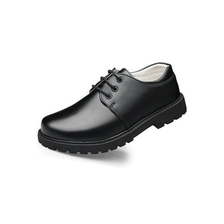 

SIMANLAN Boy Flats Faux Leather Loafers Uniform Dress Shoes Kids Soft Loafer Boys Comfort Casual Shoe Lace Up Black 11.5C