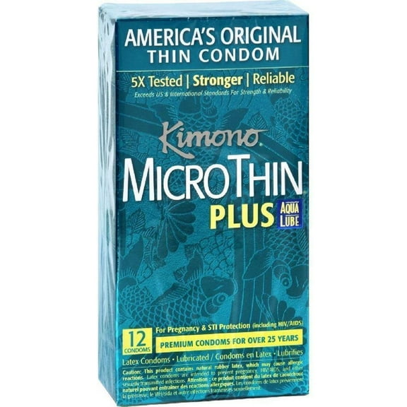 Kimono Micro Thin Plus Aqua Lube Lubricated Latex Condoms - 12 ct