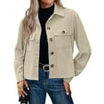 thumbnail image 2 of Corduroy Jacket Women Button Down Comfy Cropped Shacket Jacket Trendy Long Sleeve Coats with Pockets Outerwear 01-Complexion XXL, 2 of 5