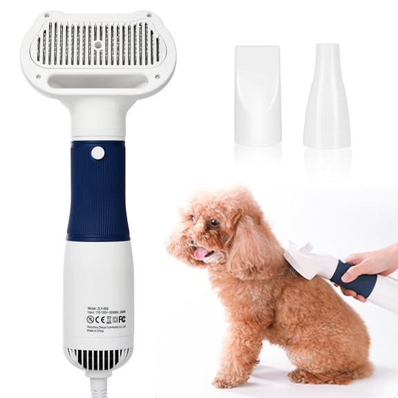 3-in-1 Pet Hair Dryer & Slicker Brush for Dogs & Cats – Portable, Professional, Adjustable Temp, Overheat Protection Dog Hair Dryer (blue)